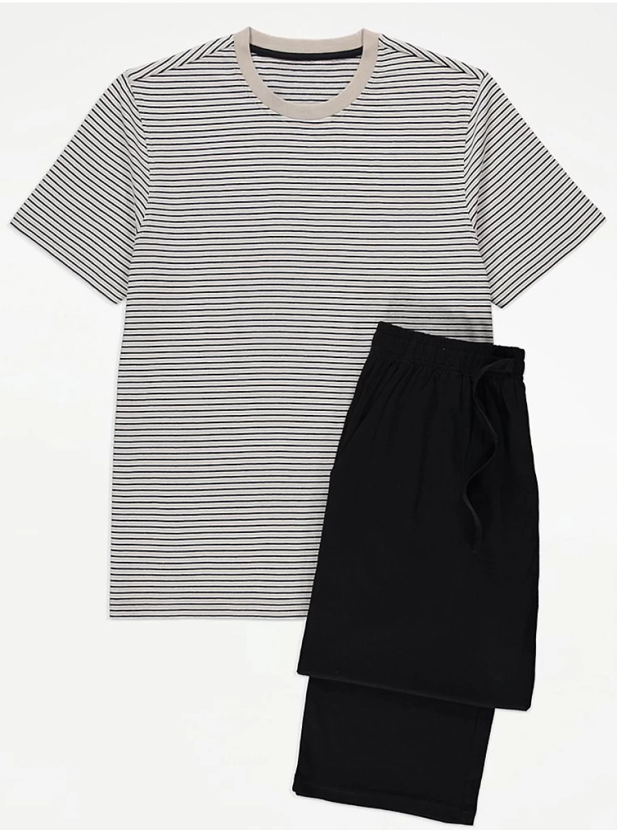 Men's Black Striped Short Sleeve Pyjamas | George at Asda Sleepwear Collection