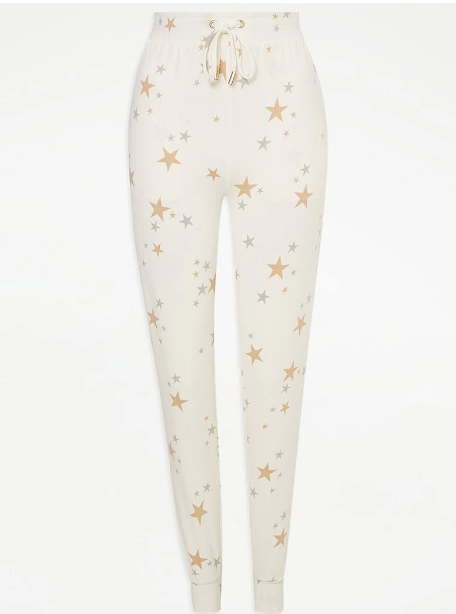 George at Asda White Star Brushed Snit Pyjama Bottoms - Soft Women's Sleepwear Pants for Comfort