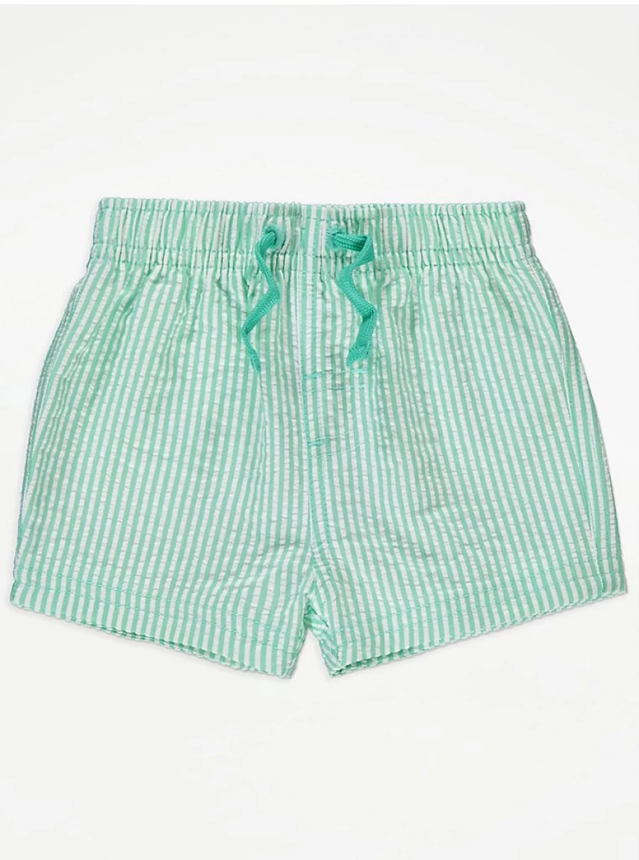 George at Asda Baby Boys' Green Striped Swim Shorts | Comfortable & Quick-Drying