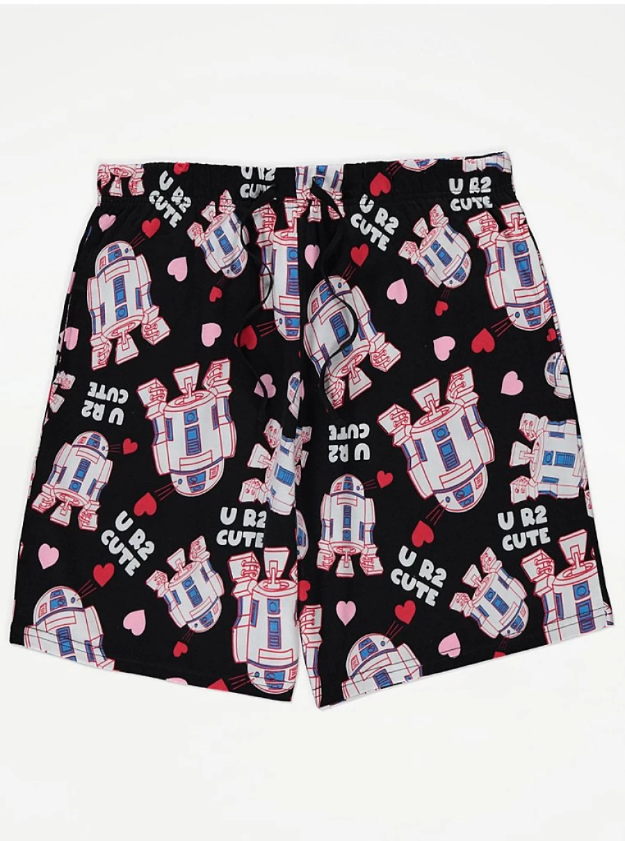 Men's Star Wars R2D2 Black Heart Print Lounge Shorts by George at Asda | Comfortable Casual Wear