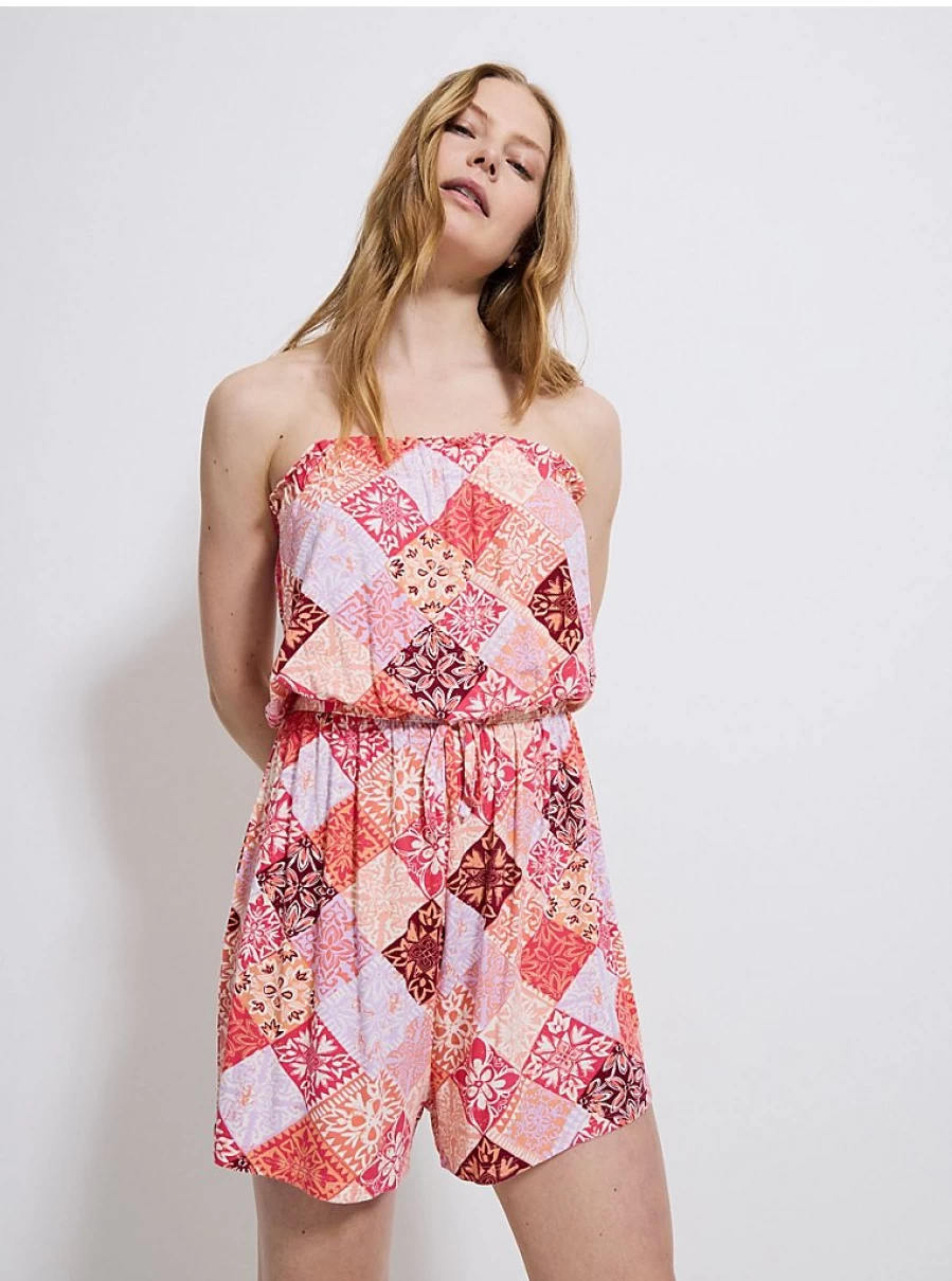 Women's Coral Floral Patchwork Bandeau Playsuit | George at Asda Summer Outfit