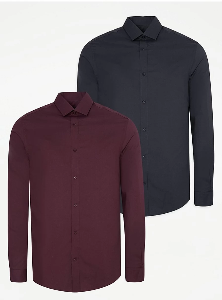 "George at Asda Men's Regular Fit Long Sleeve Shirts 2-Pack | Comfort & Style"