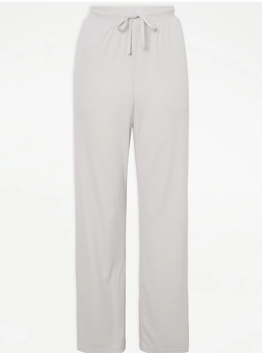 "George at Asda Light Grey Ribbed Soft Touch Pyjama Bottoms | Comfortable Lounge Pants"