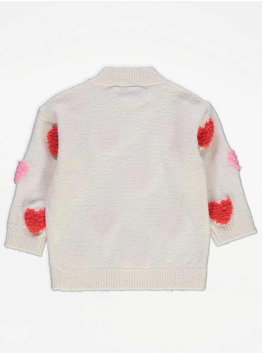 George at Asda Baby White Love Heart Fluffy Jumper - Soft & Cozy Knit Sweater for Infants