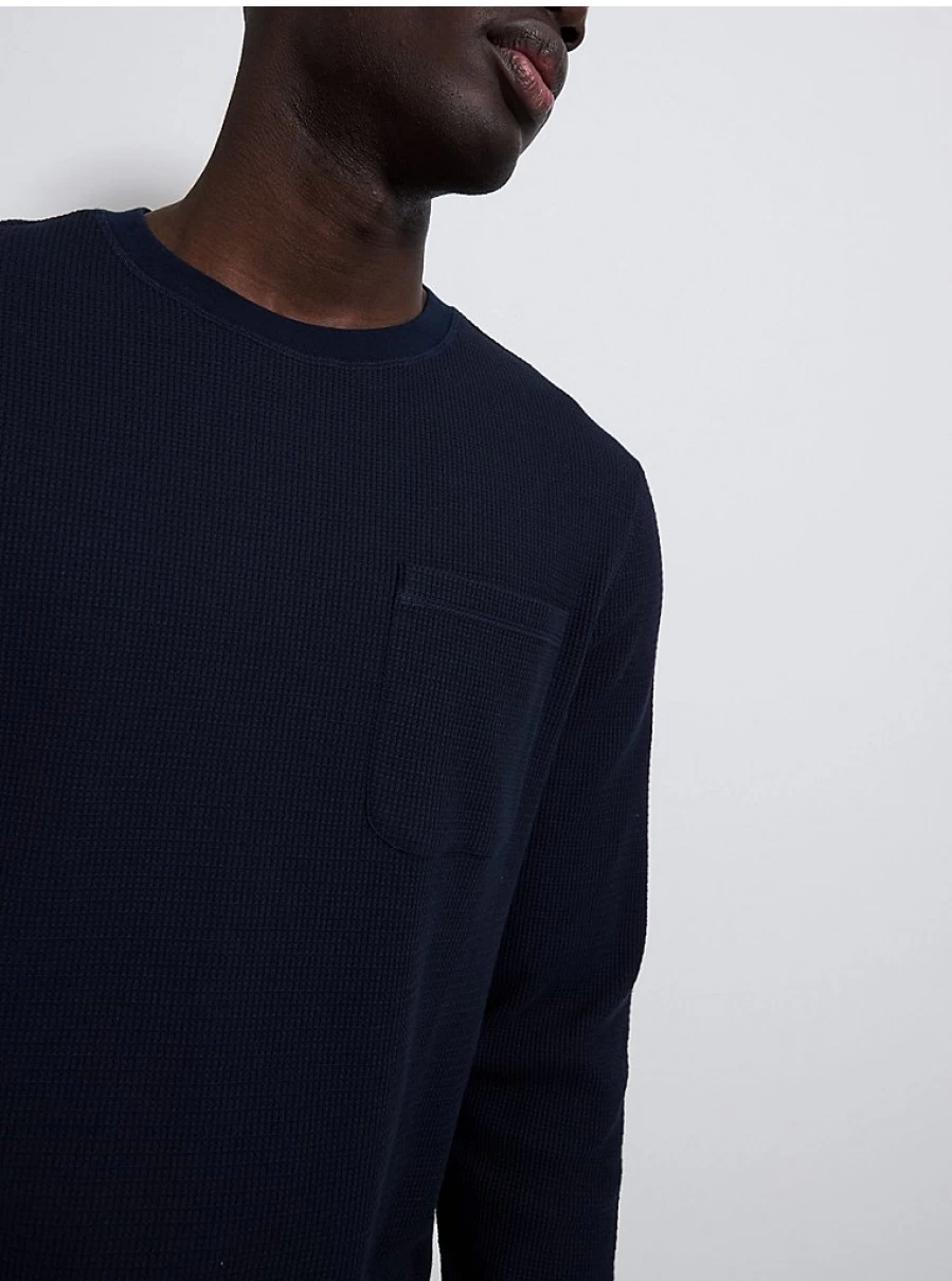 Men's Navy Long Sleeve Waffle Knit Top by George at Asda | Comfort Fit Casual Shirt