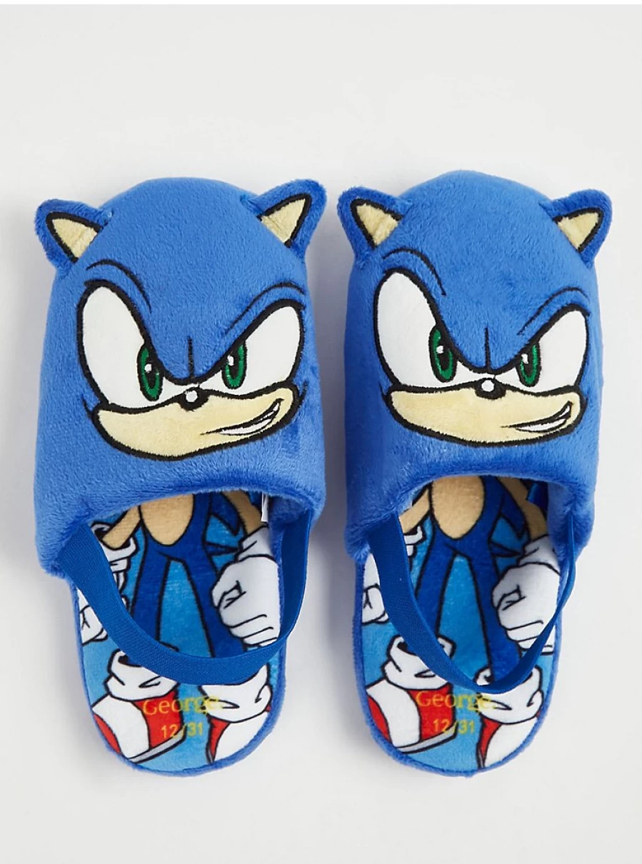George at Asda Boys' Sonic The Hedgehog Blue Mule Slippers | Kids' Soft Comfort Slippers
