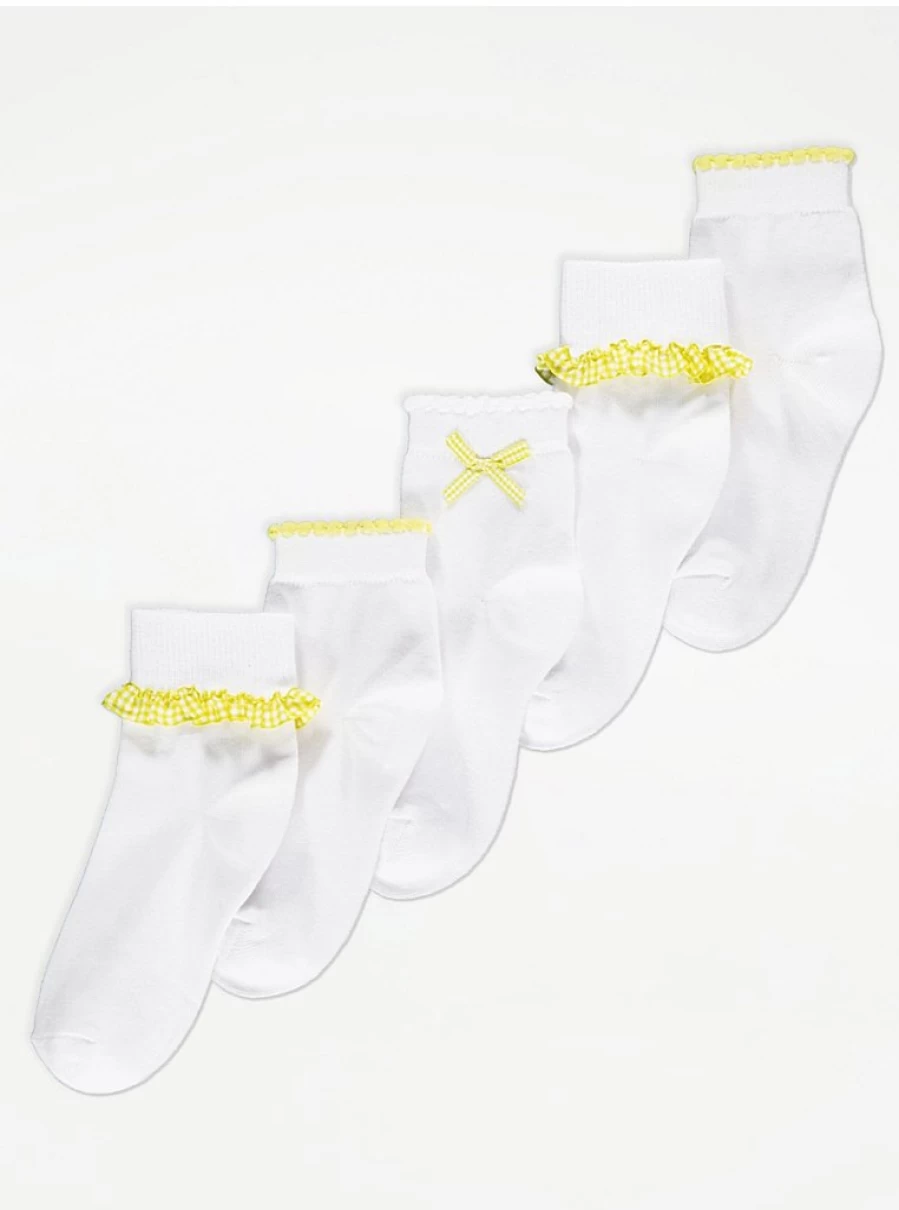 "George at Asda Kids' Yellow Gingham Ankle Socks 5-Pack | Comfortable & Stylish"