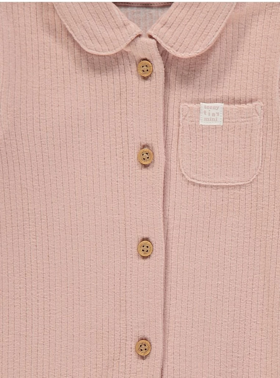"George at Asda Baby Pink Ribbed Velour Sleepsuit with Collar – Soft & Cozy Infant Pajamas"