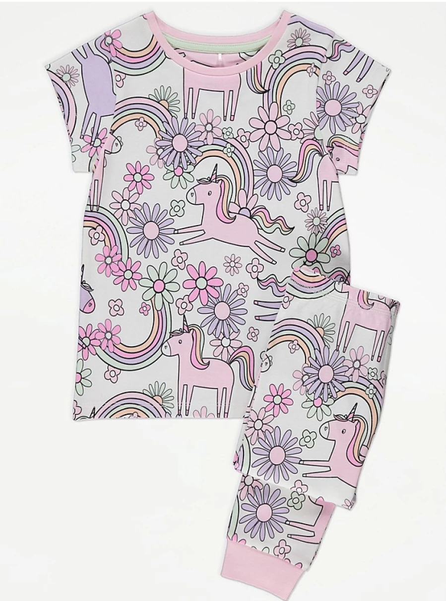 "George at Asda Kids Unicorn Rainbow Short Sleeve Pyjamas | Comfortable & Fun Sleepwear"